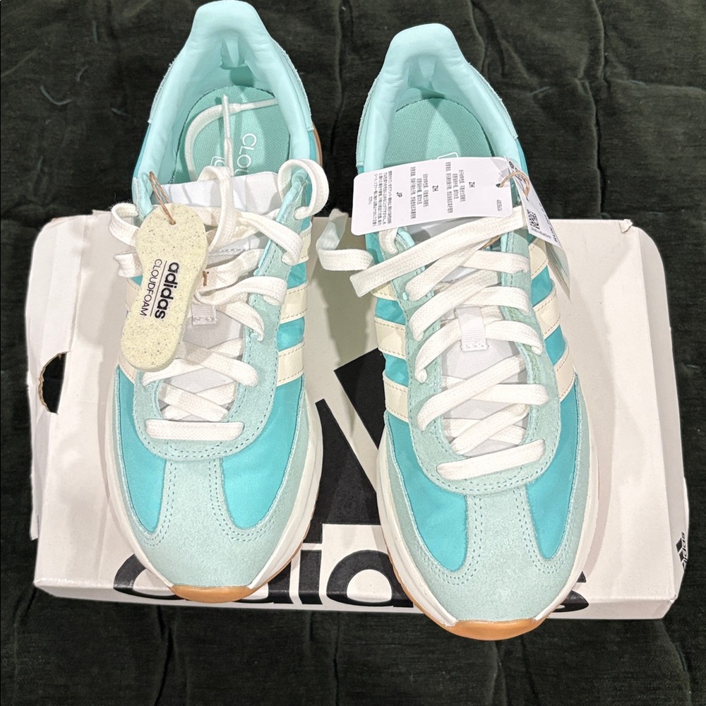 Adidas Women's Cloudfoam Sneakers - Aqua and White - Picture 7 of 7